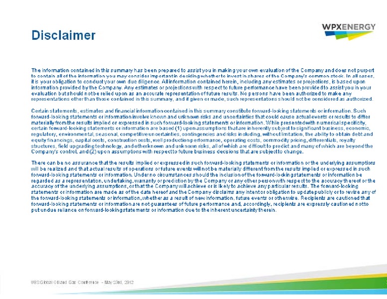 UBS Global Oil and Gas Conference – WPX Energy, Inc. – slide 2