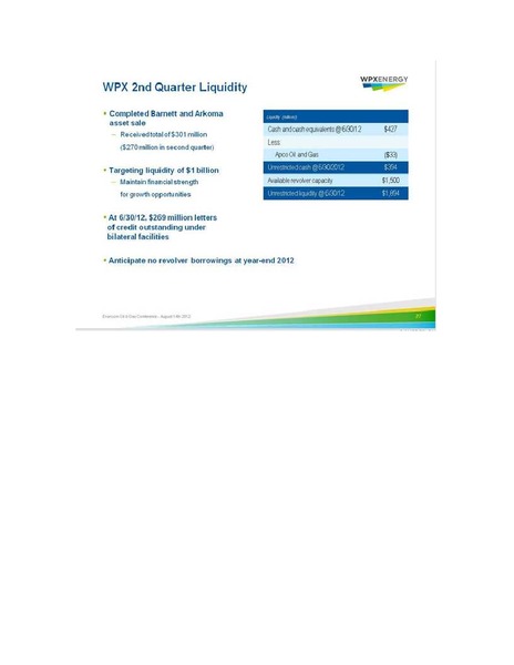 ENERCOM OIL GAS CONFERENCE – WPX Energy, Inc. – slide 27