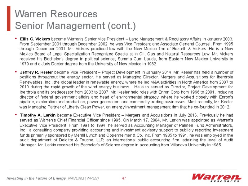 BMO Capital Markets 11th Annual Unconventional Resource Conference – Warren Resources Inc. – slide 46