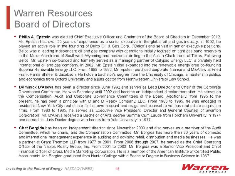 BMO Capital Markets 11th Annual Unconventional Resource Conference – Warren Resources Inc. – slide 47