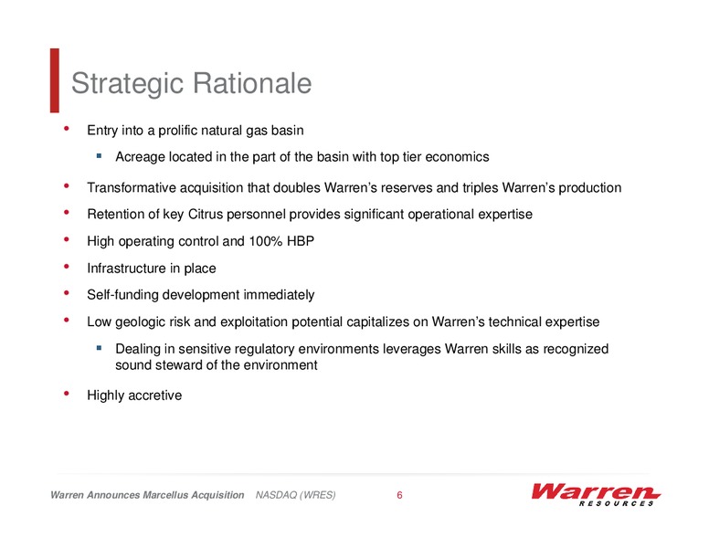 Warren Announces Marcellus Acquisition – Warren Resources Inc. – slide 5