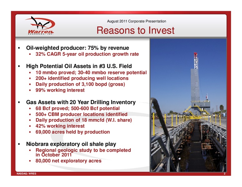 EnerComs 2011 Oil Gas Conference – Warren Resources Inc. – slide 2
