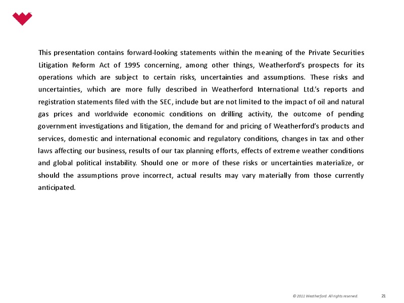 CAPITAL ONE SOUTHCOAST 6TH ANNUAL ENERGY CONFERENCE – Weatherford International Ltd. – slide 22