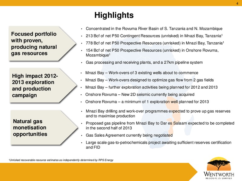 June 2012 Corporate Presentation – Wentworth Resources Ltd – slide 3