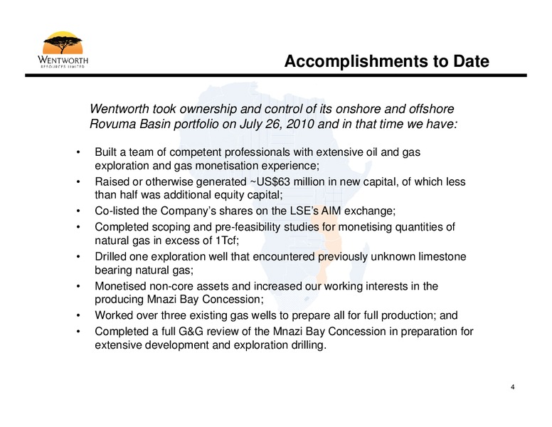 Africa Oil Week – Wentworth Resources Ltd – slide 3