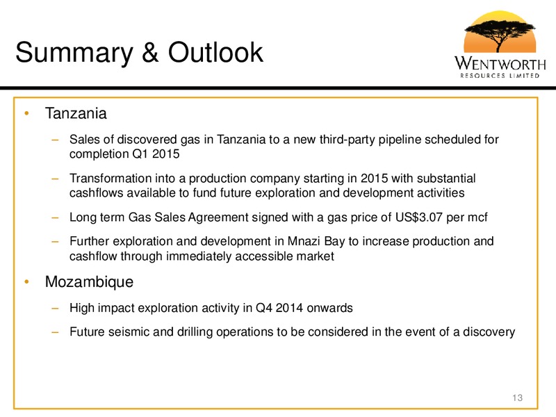 November 2014 Corporate Presentation – Wentworth Resources Ltd – slide 14