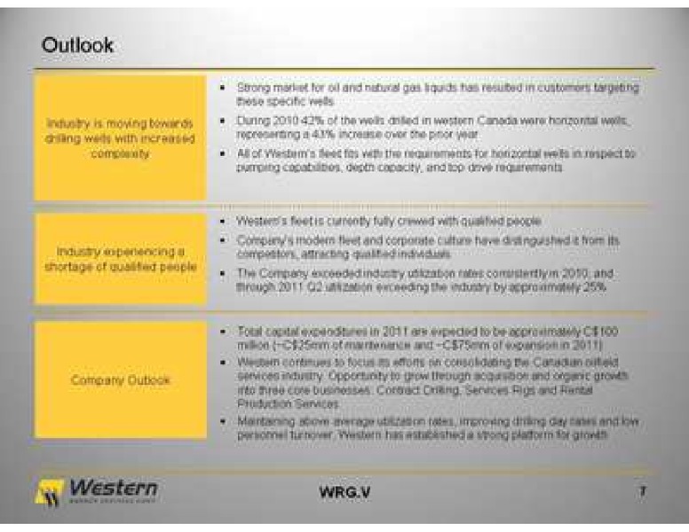 SEPTEMBER 2011 INVESTOR PRESENTATION – Western Energy Services Corp. – slide 7