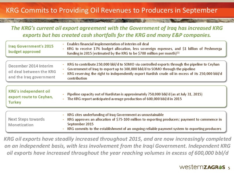 September 2015 Investor Presentation – Western Zagros – slide 5