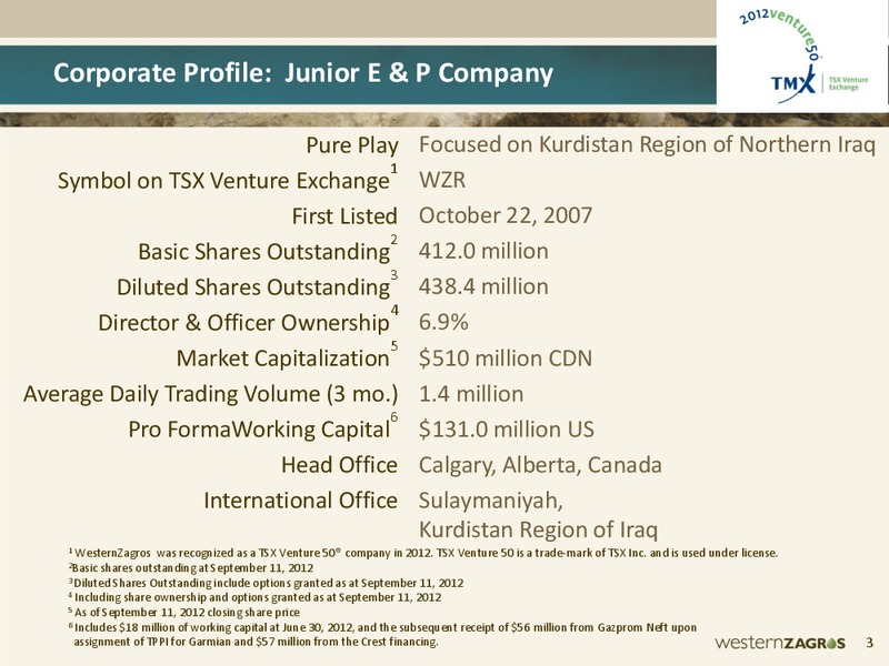 SEPTEMBER 2012 CORPORATE PRESENTATION – Western Zagros – slide 2