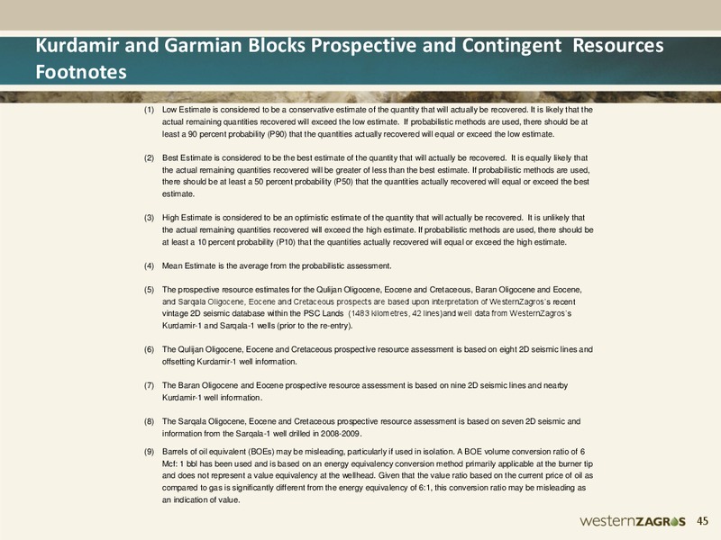 SEPTEMBER 2012 CORPORATE PRESENTATION – Western Zagros – slide 44