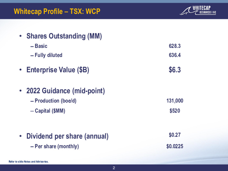 January 2022 Corporate Presentation – Whitecap Resources Inc. – slide 2