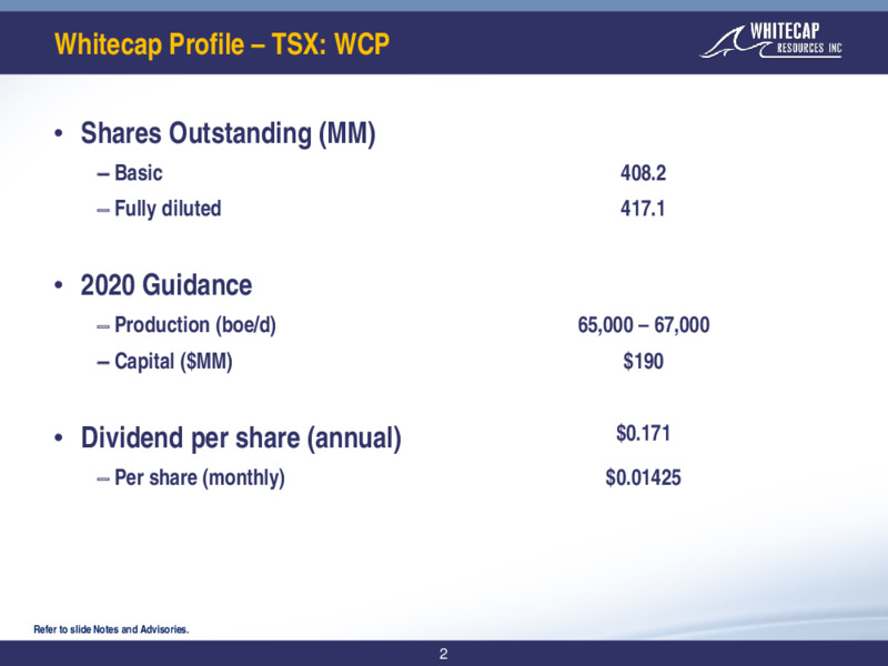 August 2020 Investor Presentation – Whitecap Resources Inc. – slide 2