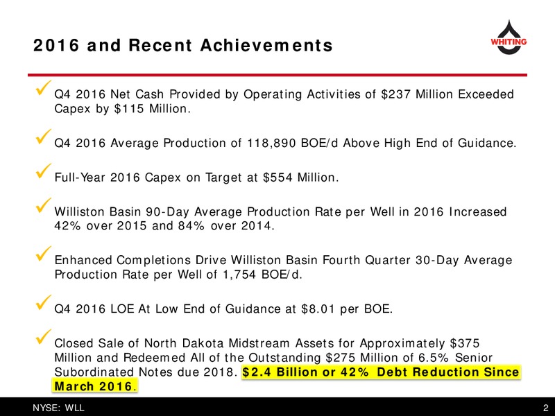 Raymond James Institutional Investors Conference – Whiting Petroleum Corp. – slide 2