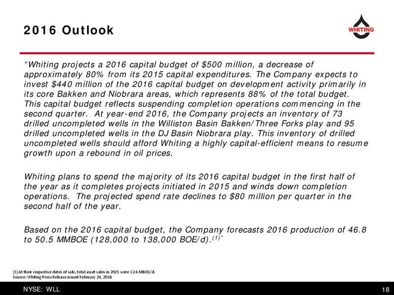 DUG Rockies Conference – Whiting Petroleum Corp. – slide 18