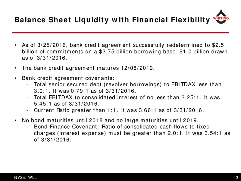 June 2016 Corporate Presentation – Whiting Petroleum Corp. – slide 3