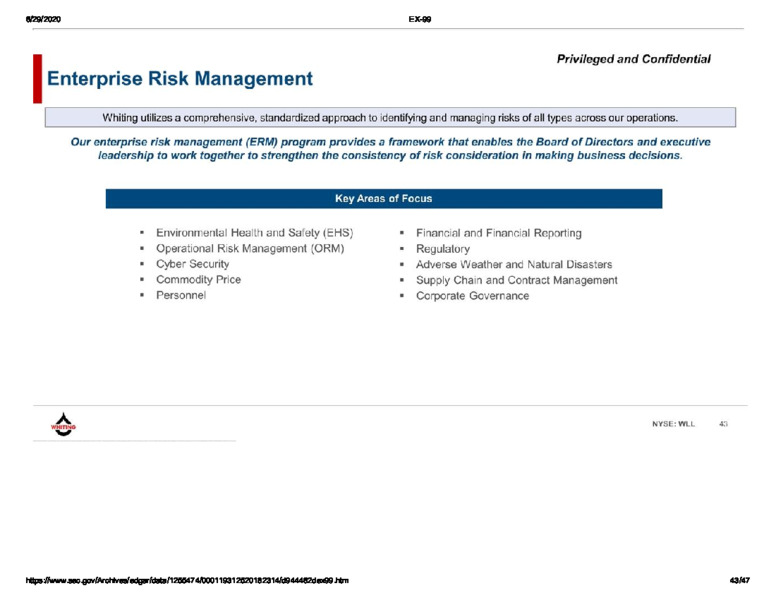 June 2020 Management Presentation – Whiting Petroleum Corp. – slide 42