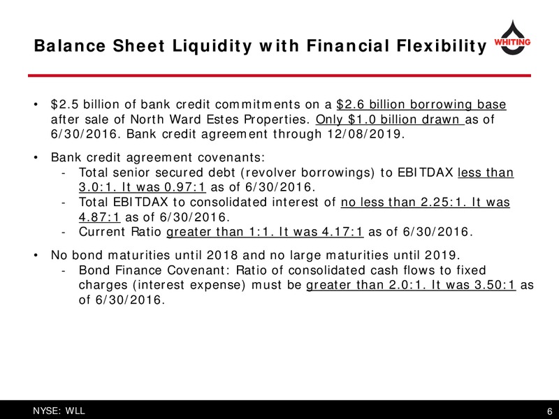 October 2016 Corporate Presentation – Whiting Petroleum Corp. – slide 6