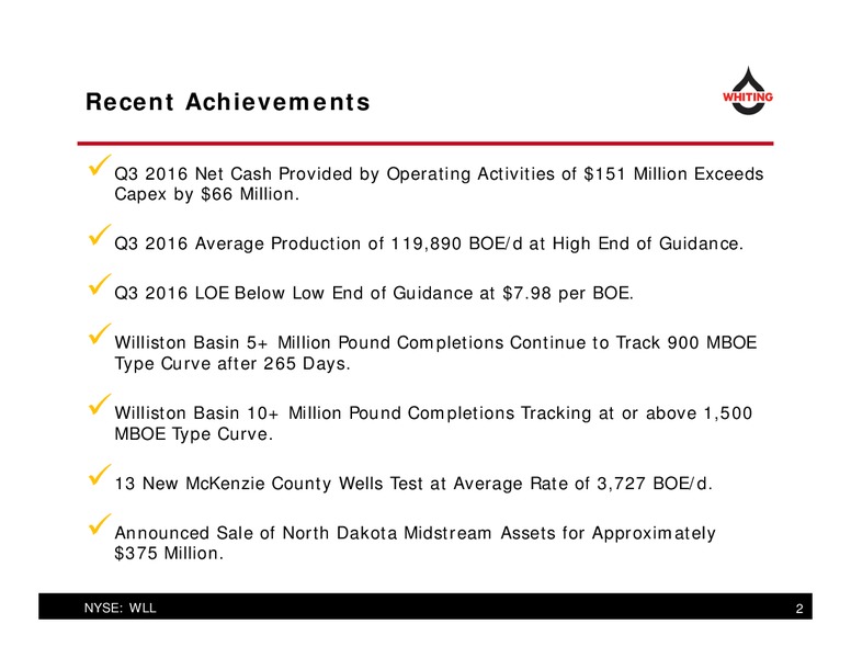 December 2016 Corporate Presentation – Whiting Petroleum Corp. – slide 2