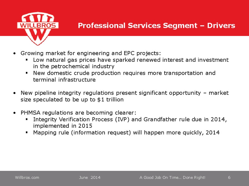 CREDIT SUISSE ENGINEERING & CONSTRUCTION CONFERENCE – Willbros Group, Inc – slide 6