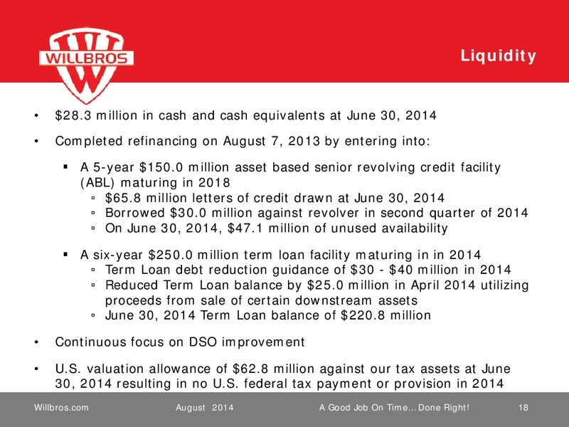JEFFERIES 2014 GLOBAL INDUSTRIALS CONFERENCE – Willbros Group, Inc – slide 18