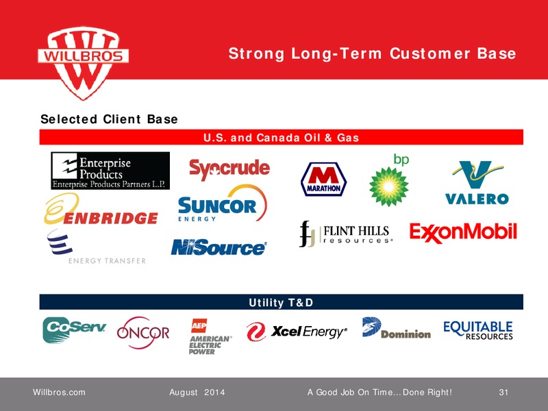 JEFFERIES 2014 GLOBAL INDUSTRIALS CONFERENCE – Willbros Group, Inc – slide 31