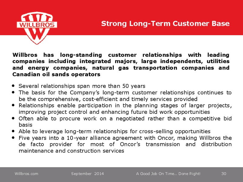 DA DAVIDSON 13TH ANNUAL ENGINEERING AND  CONSTRUCTION CONFERENCE – Willbros Group, Inc – slide 29