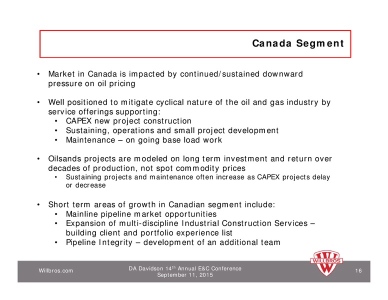 DA Davidson 14th Annual EC Conference – Willbros Group, Inc – slide 15