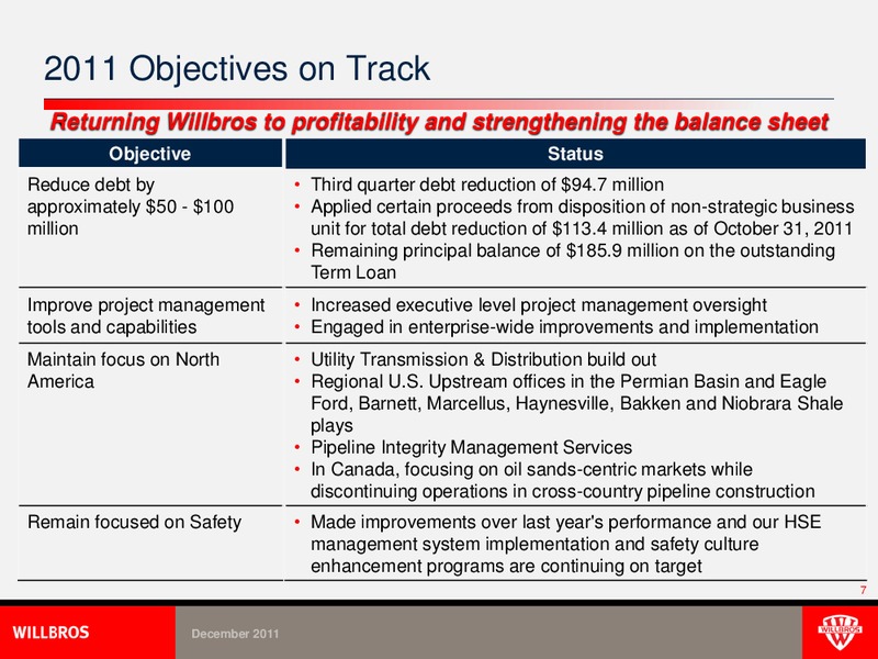 CAPITAL ONE SOUTHCOAST 6TH ANNUAL ENERGY CONFERENCE – Willbros Group, Inc – slide 7