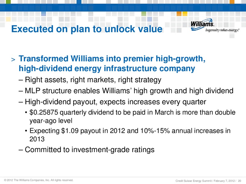CREDIT SUISSE ANNUAL ENERGY SUMMIT 2012 – Williams Companies, Inc. – slide 18