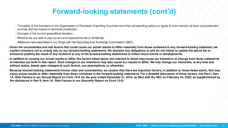 1Q 2020 Earnings Presentation – Williams Companies, Inc. – slide 12