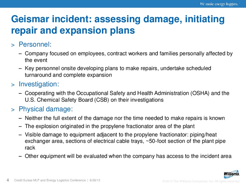 CREDIT SUISSE MLP AND ENERGY LOGISTICS CONFERENCE – Williams Companies, Inc. – slide 2
