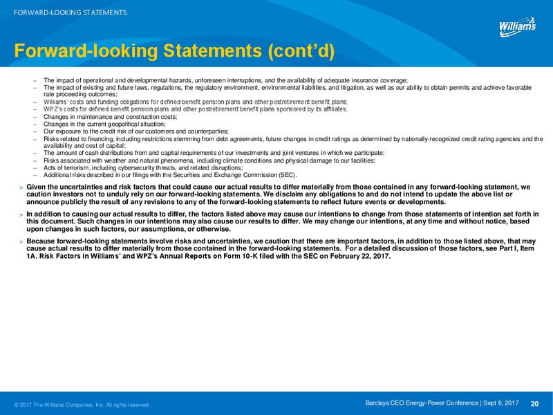 Barclays CEO Energy 2017 Power Conference – Williams Companies, Inc. – slide 19