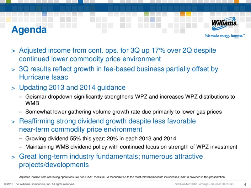 Q3 2012 RESULTS – Williams Companies, Inc. – slide 2