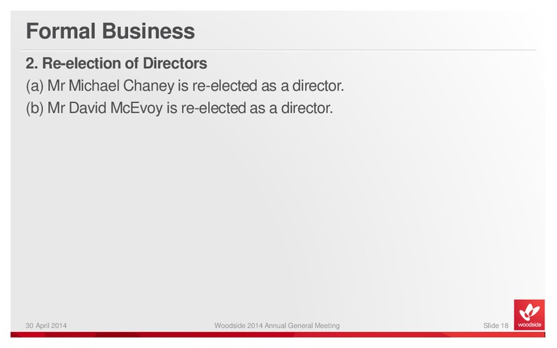 APRIL 2014 ANNUAL GENERAL MEETING – Woodside Petroleum Ltd. – slide 17