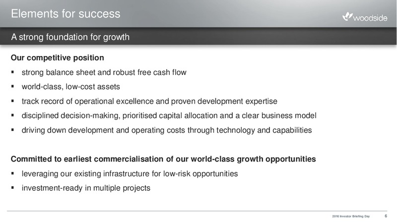 2016 Investor Briefing Day – Woodside Petroleum Ltd. – slide 5