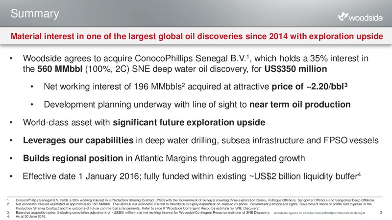 July 2016 Investor Pack Presentation – Woodside Petroleum Ltd. – slide 2