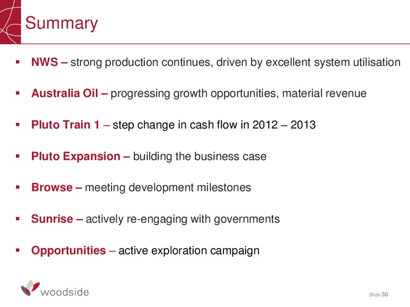 2011 HALF YEAR RESULTS BRIEFING – Woodside Petroleum Ltd. – slide 29