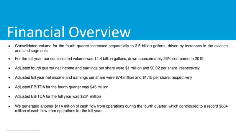 Fourth Quarter & Full Year 2020 Earnings – World Fuel Services Corp. – slide 4