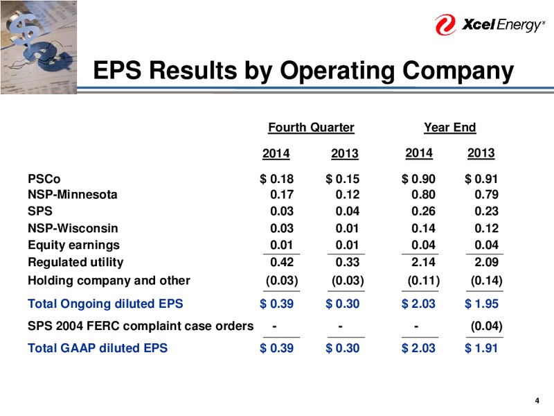 Fourth Quarter 2014 Earnings Release Presentation – Xcel Energy – slide 5