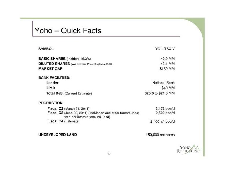 FIRSTENERGY SOCIETE GENERALE ANNUAL ENERGYGROWTH CONFERENCE – Yoho Resources Inc. – slide 2