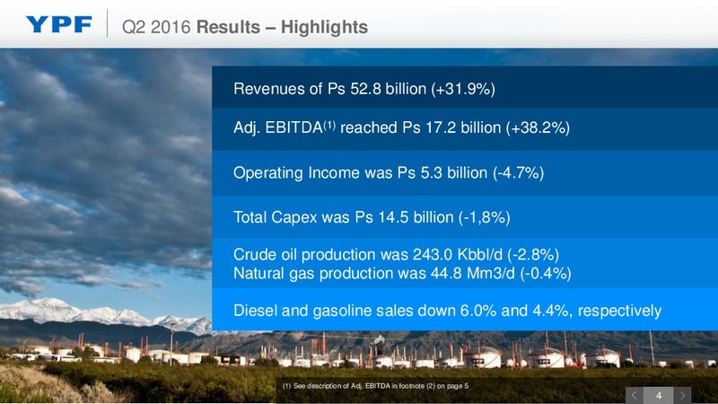 Q2 2016 Earnings Webcast – YPF S.A. – slide 3