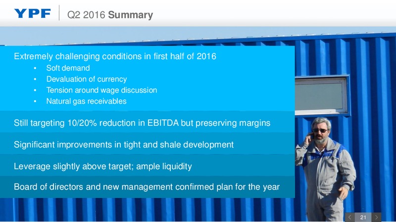 Q2 2016 Earnings Webcast – YPF S.A. – slide 20