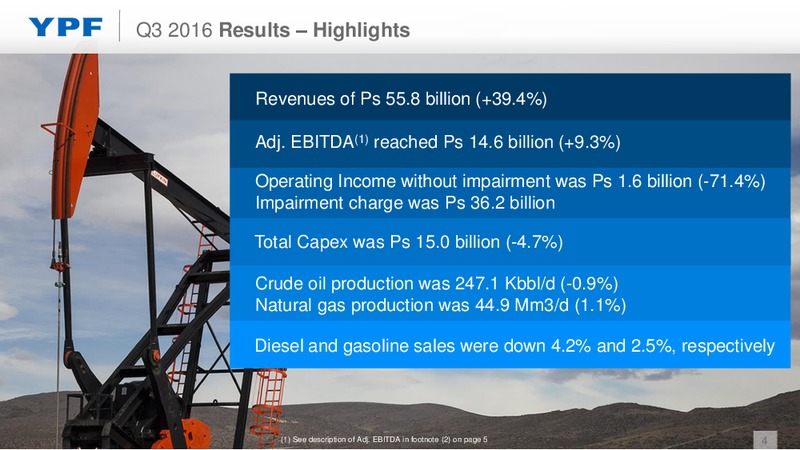 Q3 2016 Earnings Webcast – YPF S.A. – slide 3