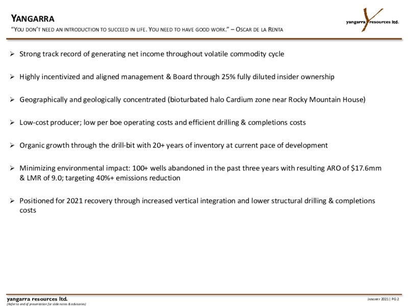 January 2021 Corporate Presentation – Yangarra Resources Ltd. – slide 2