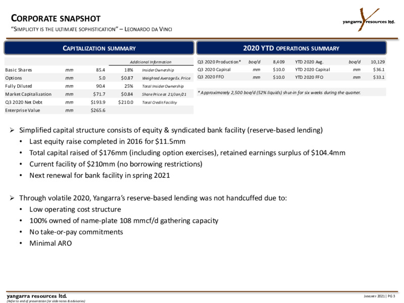 January 2021 Corporate Presentation – Yangarra Resources Ltd. – slide 3