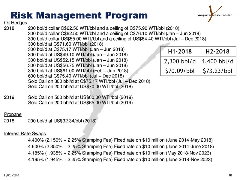 January 2018 Corporate Presentation – Yangarra Resources Ltd. – slide 16