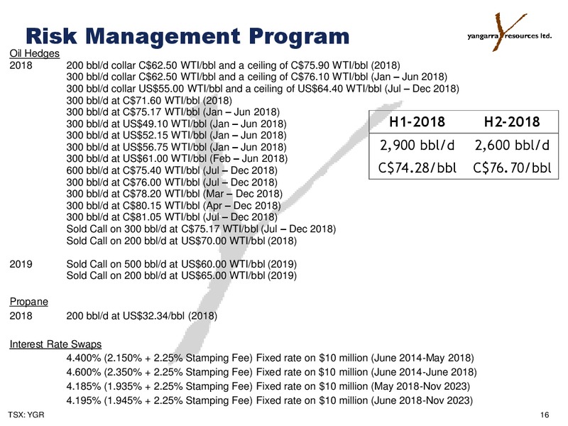 April 2018 Corporate Presentation – Yangarra Resources Ltd. – slide 16