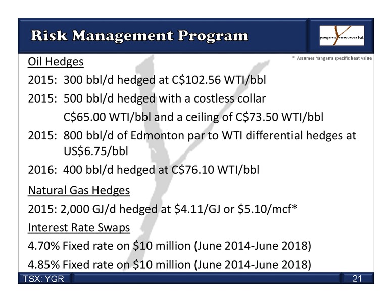 JULY 2015 INVESTOR PRESENTATION – Yangarra Resources Ltd. – slide 20