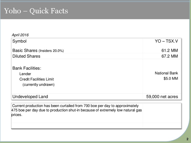 April 2016 Corporate Presentation – Yoho Resources Inc. – slide 2