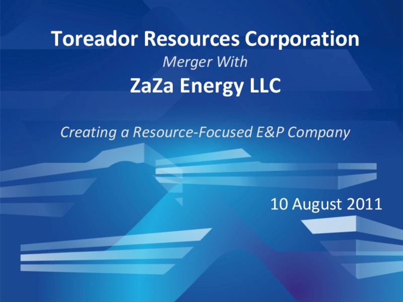 AUGUST 2011 INVESTOR PRESENTATION – Zaza Energy Corp – slide 30